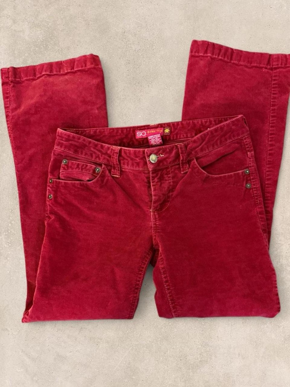 Vintage Y2K SO Red Corduroy Low Rise Flare Pants